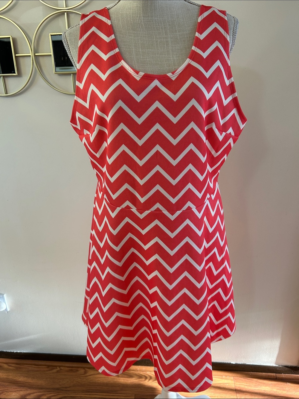 NOBO woman’s sleeveless coral pink zing zags sundress, a line chevron print XXL